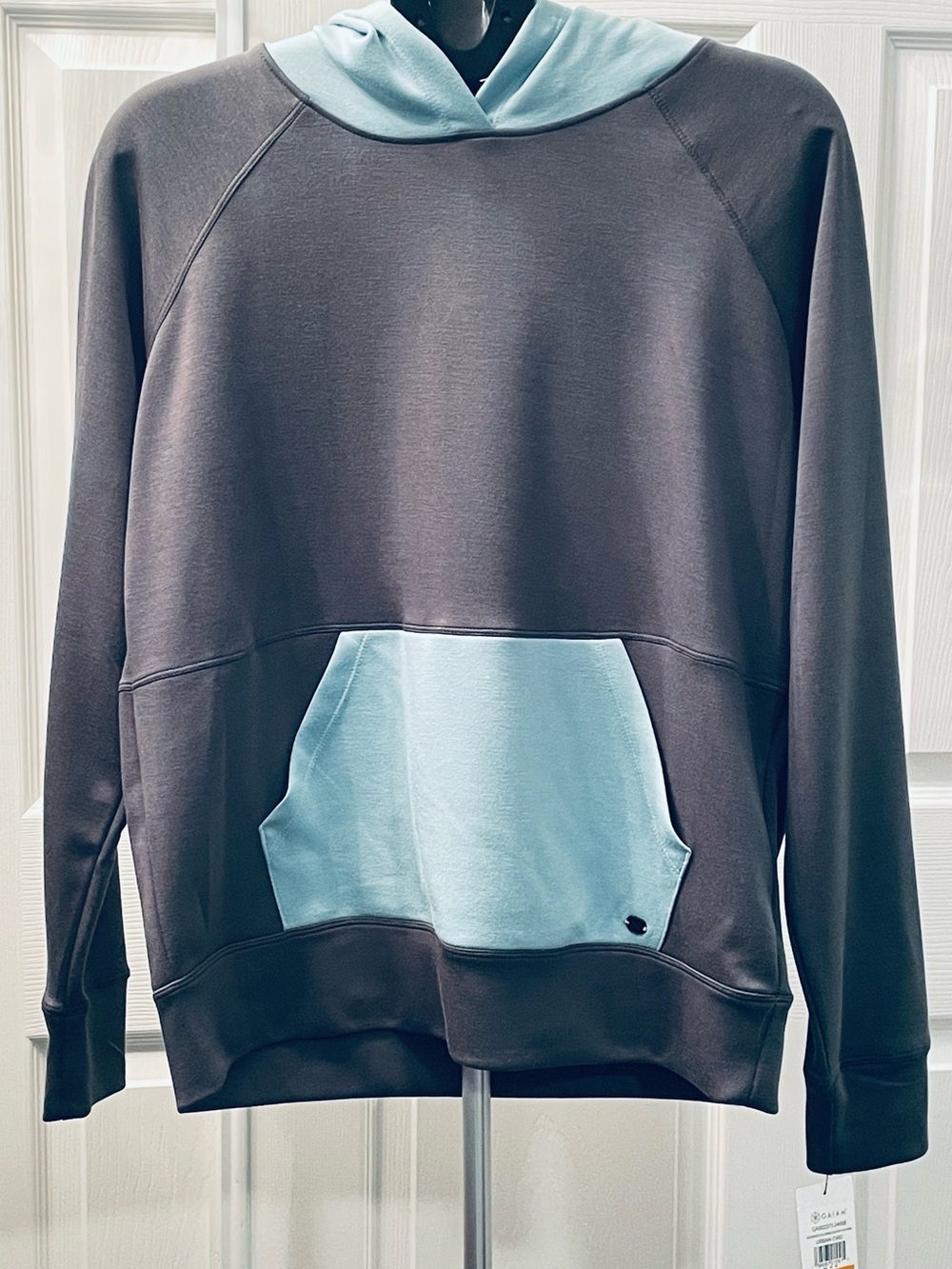 Women’s Two-Tone Hooded Pullover Sweatshirt - Gray and Light Blue